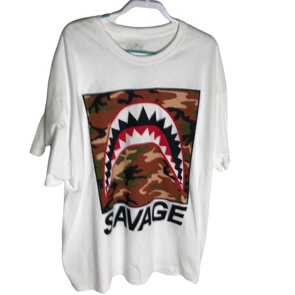Savage Shark White Short Sleeve Shirt Size  3XL
